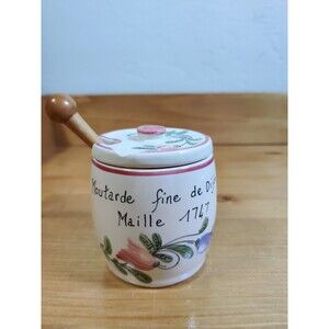 Vintage Maille 3" Mustard Pot With Lid & Spoon Small Chips
